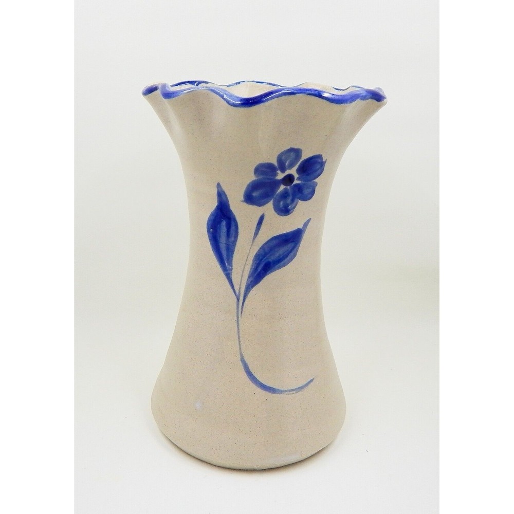 Williamsburg Pottery Salt Glazed Stoneware Vase Ruffled Hand-Painted Floral